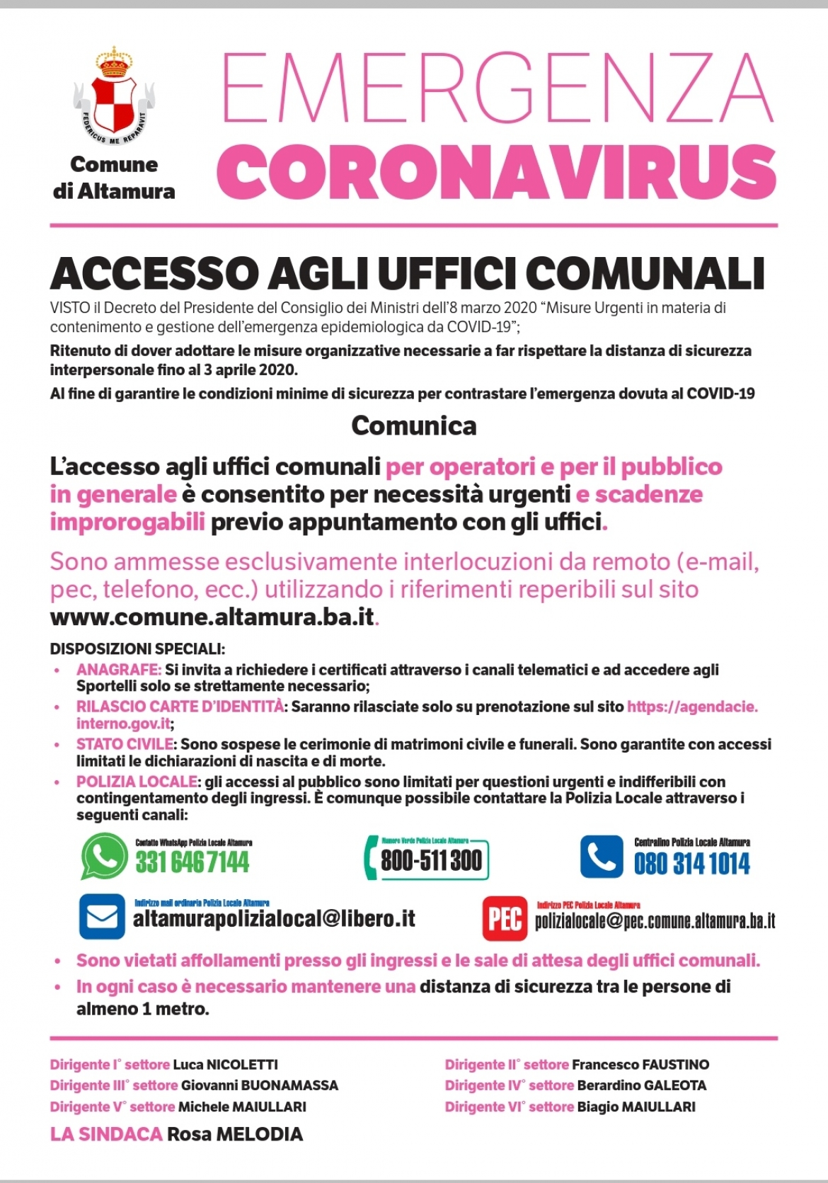 Covid-19 - Modalità di accesso agli uffici comunali